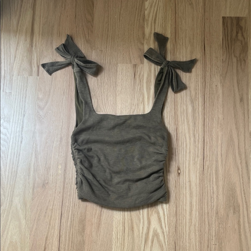 Free People Olive Green Tank Top with Bow Straps